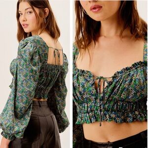 For Love & Lemons Alisa Crop Top in Floral Green SIZE:XS
